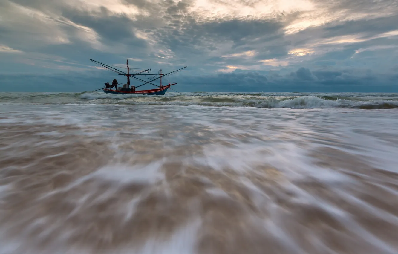 Фото обои море, пейзаж, лодка