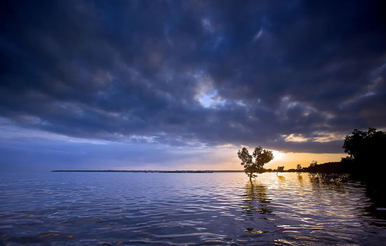 Фото обои пейзаж, закат, озеро