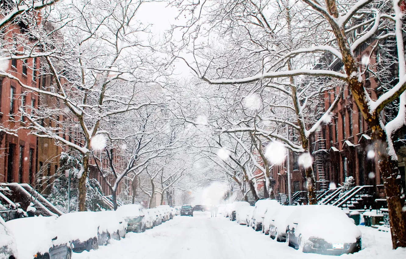 Фото обои зима, город, улица, Winter, Snow, Street
