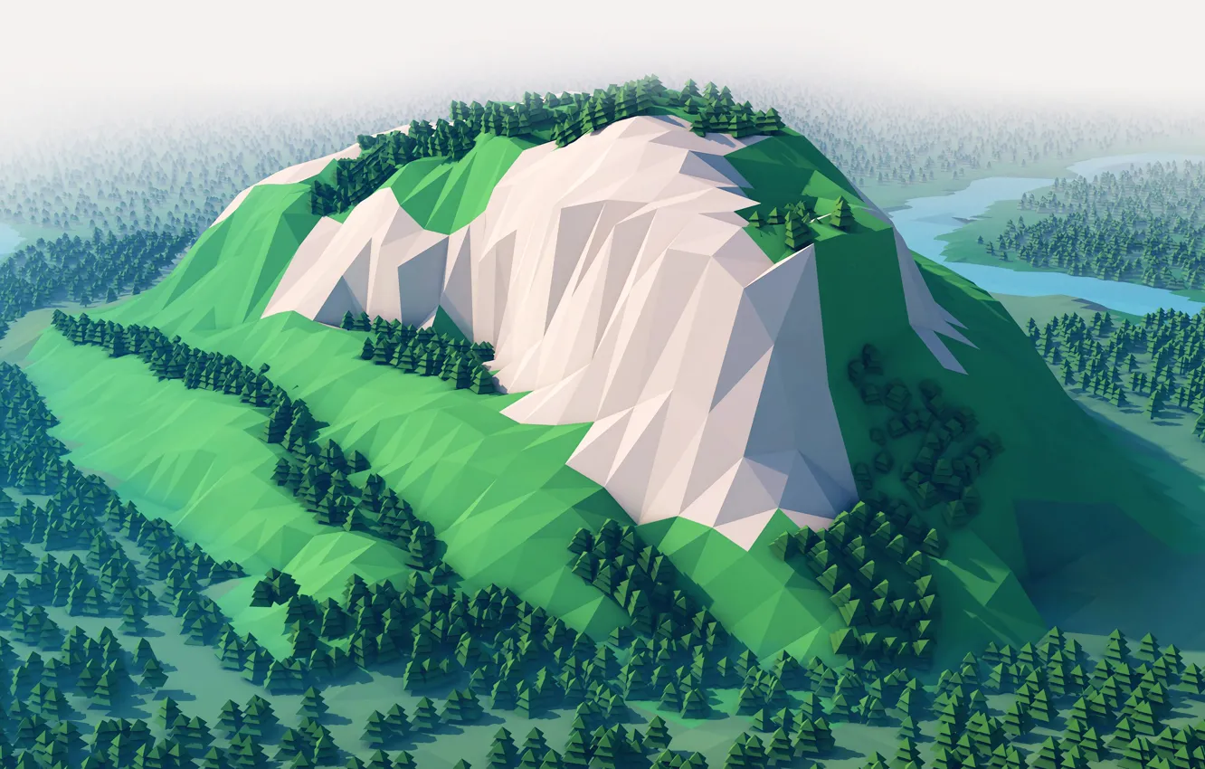 Фото обои Гора, Лес, Low Poly
