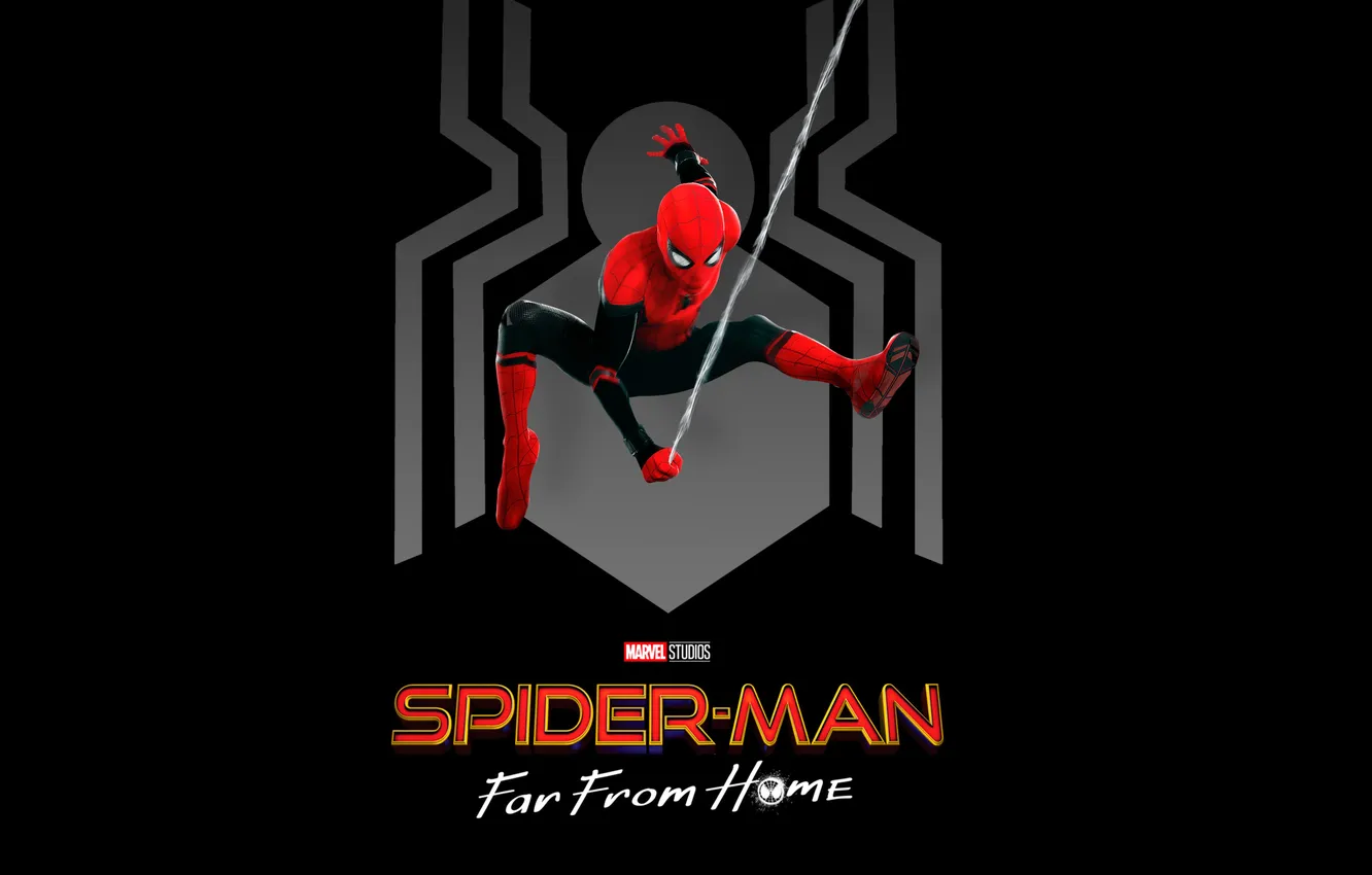Фото обои надпись, паутина, костюм, черный фон, постер, Marvel, комикс, Spider-Man