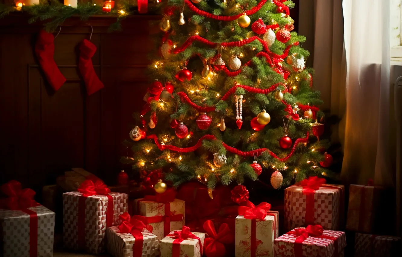 Фото обои украшения, шары, елка, Новый Год, Рождество, подарки, new year, happy