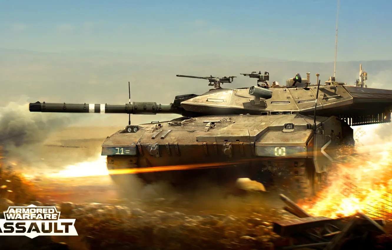Фото обои машина, огонь, танк, merkava, Armoured Warfare Assault
