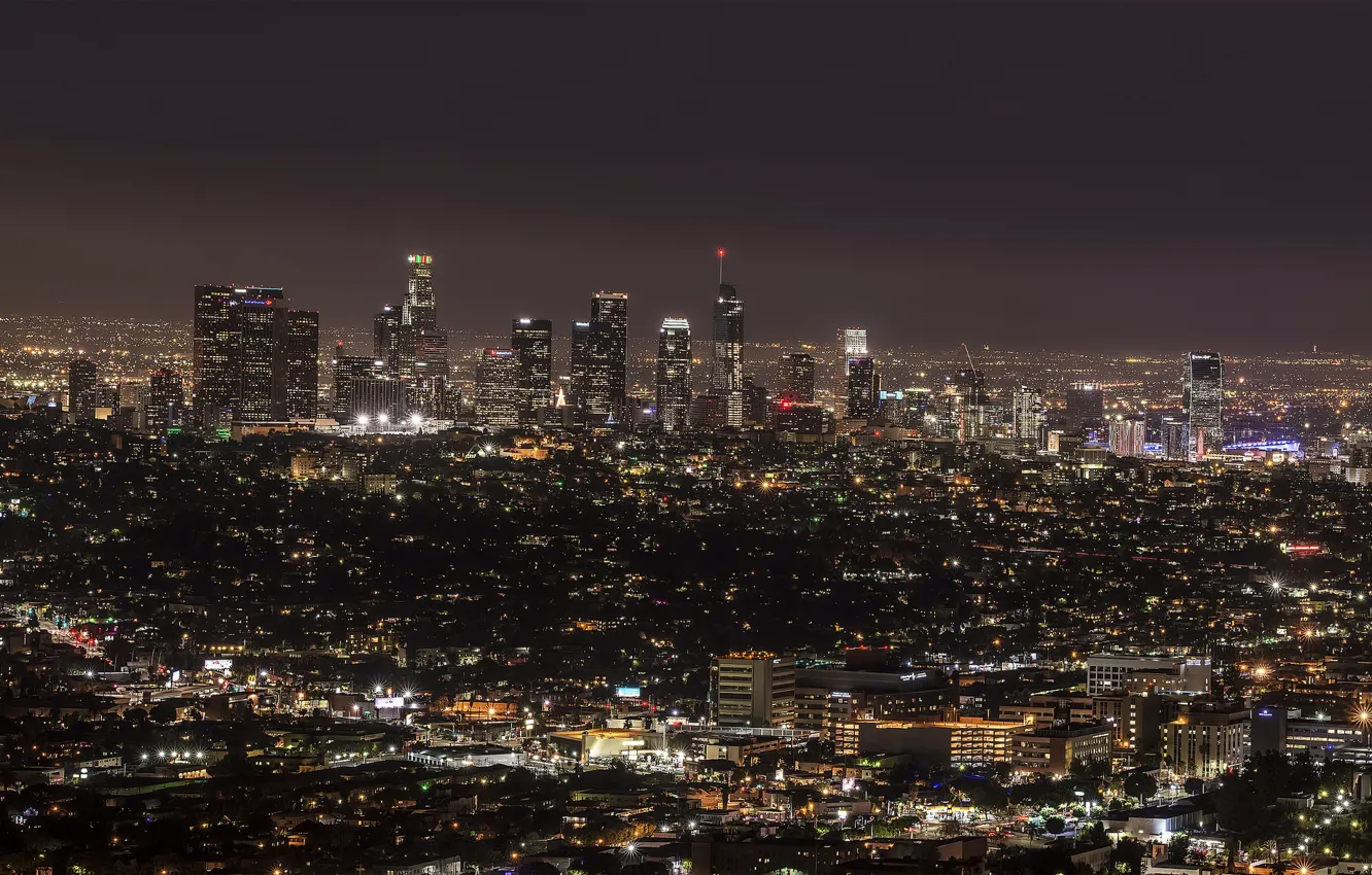 Фото обои ночь, город, огни, панорама, California