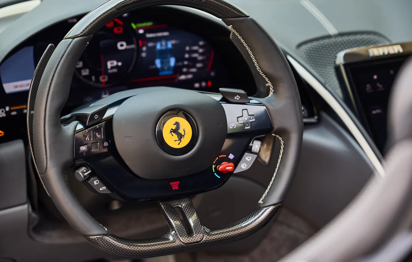 Фото обои Ferrari, steering wheel, Roma, Ferrari Roma Spider