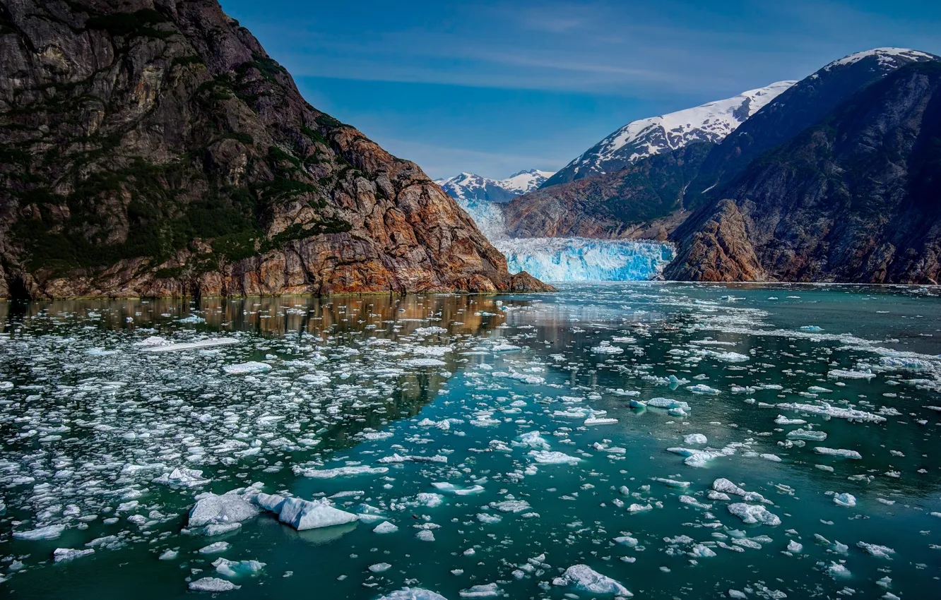 Фото обои горы, лёд, ледник, Аляска, Alaska, Glacier Bay National Park, Глейшер Бей