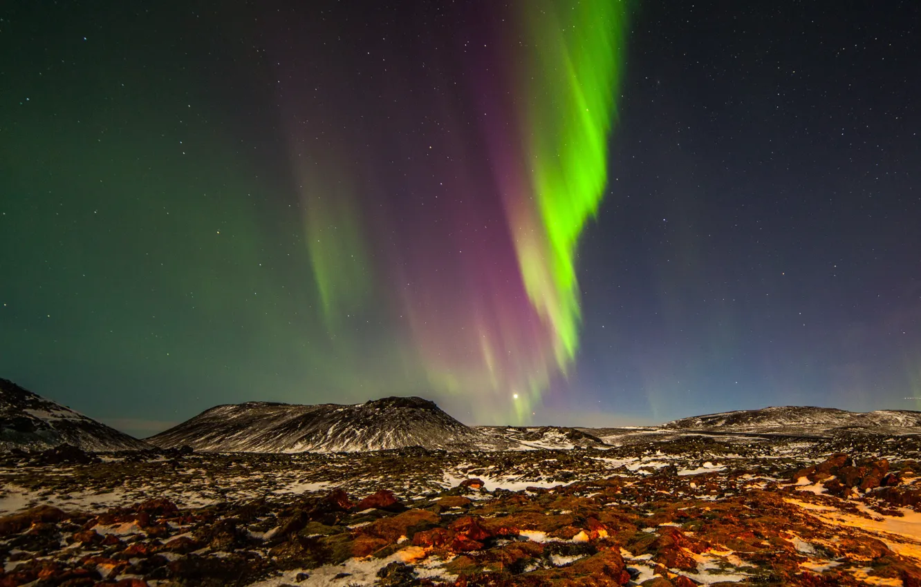 Фото обои фото, Природа, Ночь, Норвегия, Холмы, Полярное сияние