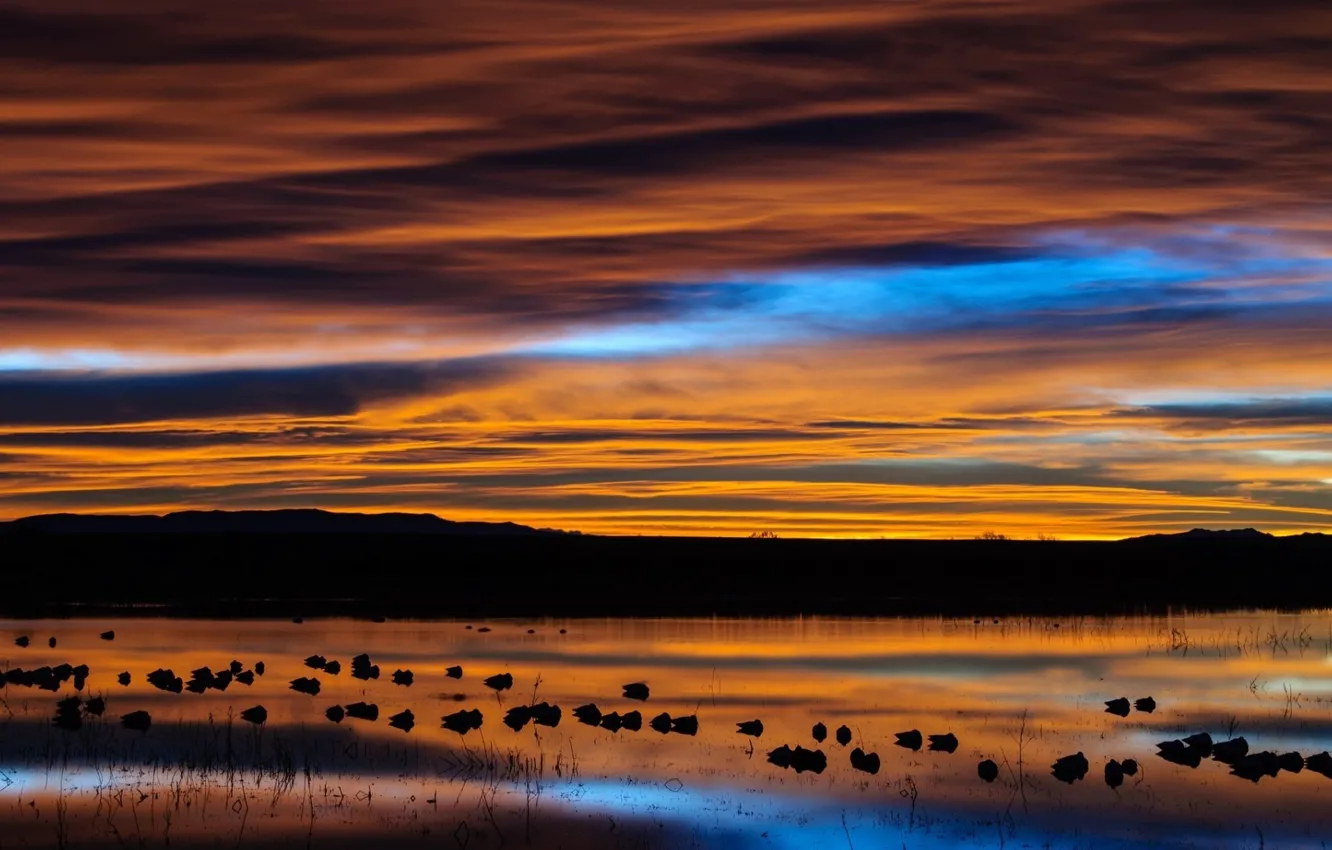 Фото обои тучи, отражение, река, вечер, New Mexico