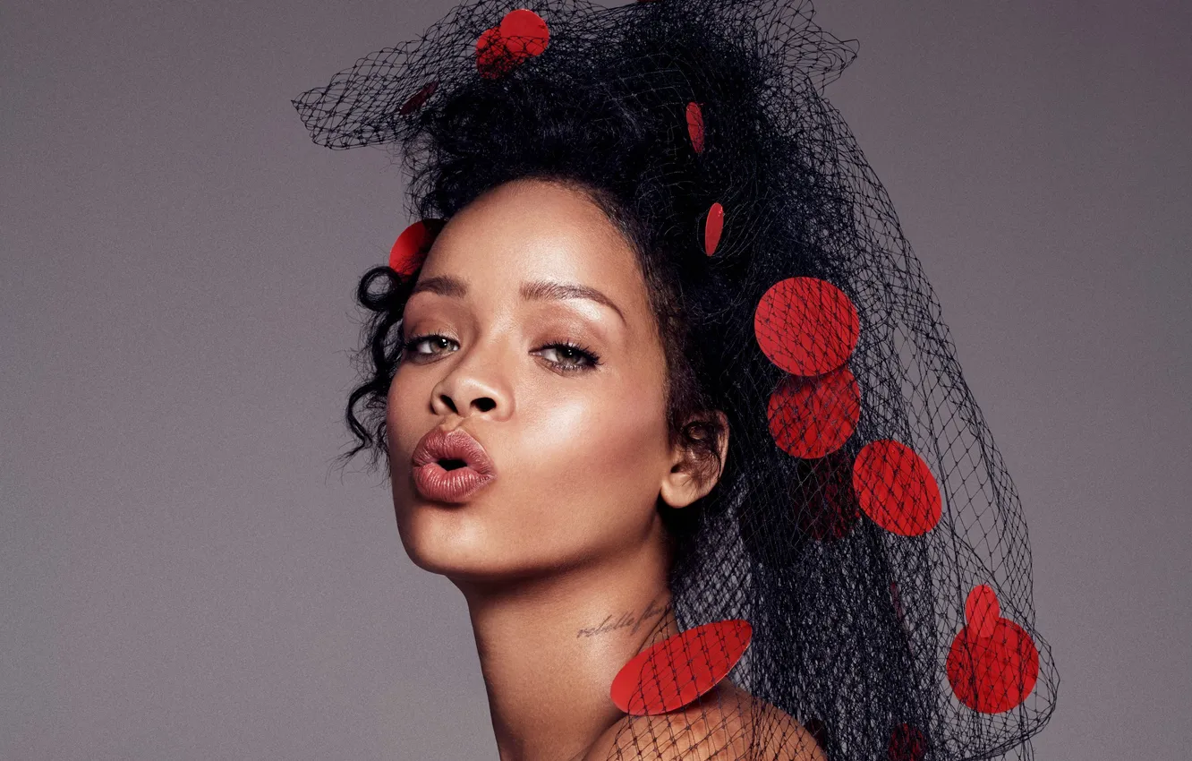 Фото обои поцелуй, певица, Rihanna, знаменитость, Рианна