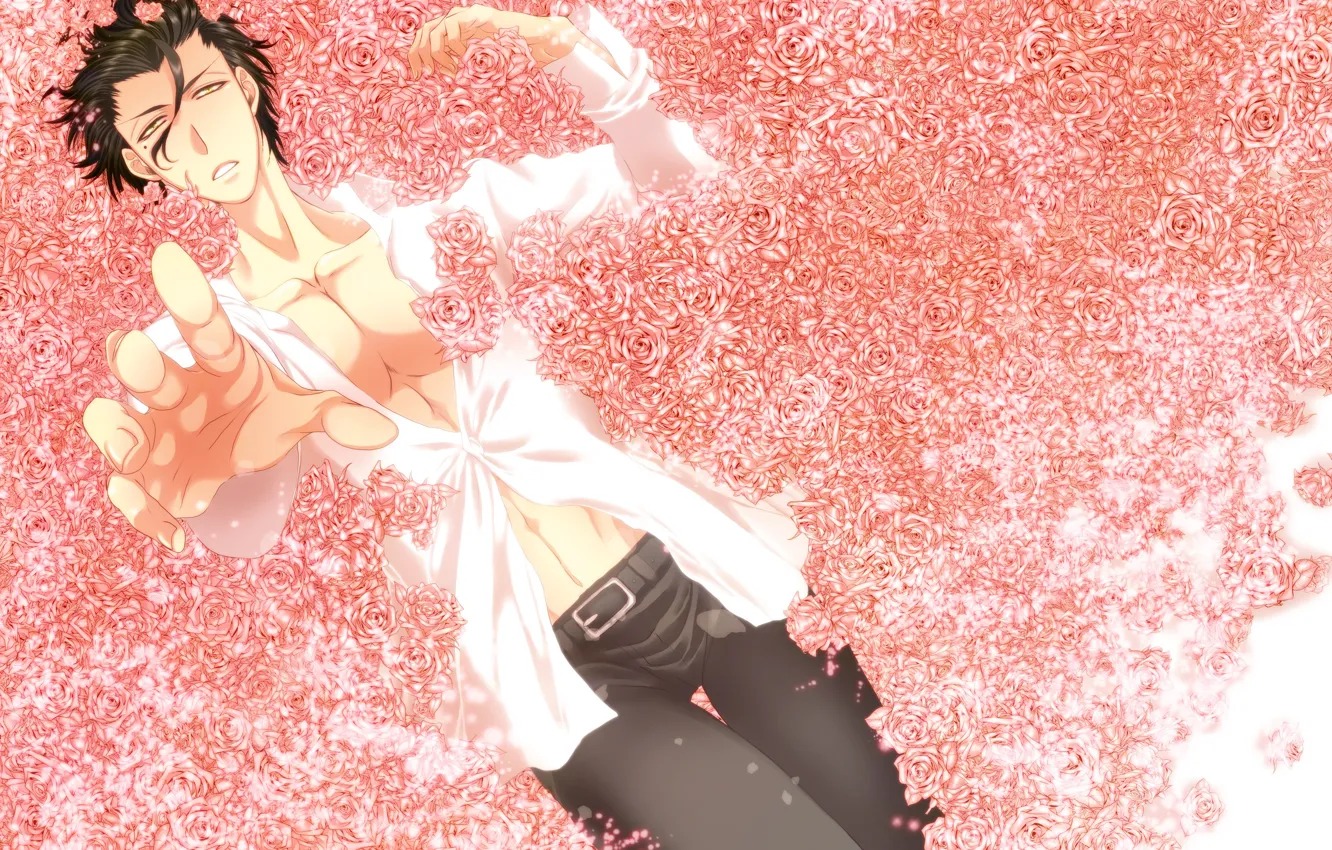 Фото обои цветы, рука, розы, парень, лансер, Судьба начало, Fate / Zero