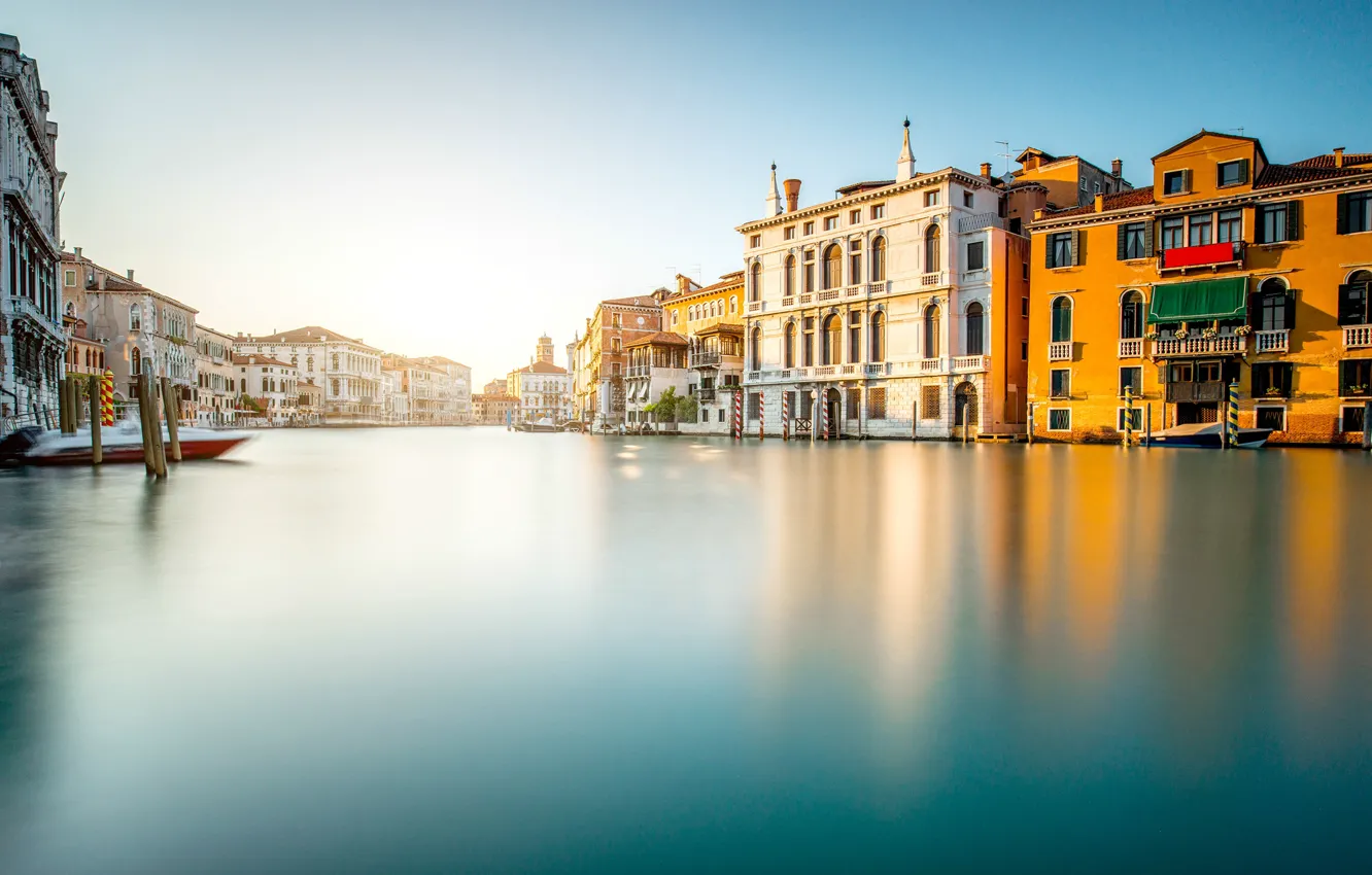Фото обои вода, солнце, дома, Италия, Венеция, канал