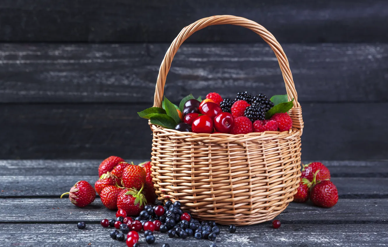 Фото обои ягоды, фрукты, корзинка