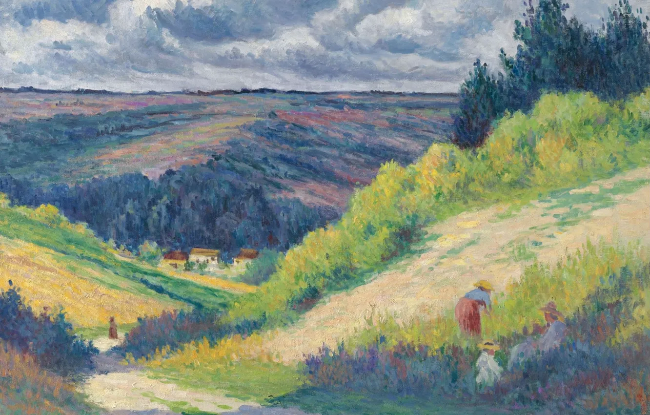 Фото обои картина, Максимильен Люс, Maximilien Luce, 1903-04, Пейзаж с Холмами возле Мулинё