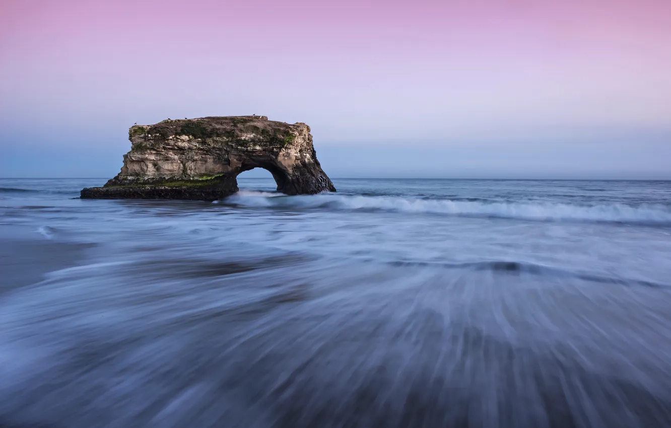 Фото обои море, волны, закат, скала, берег, вечер, арка