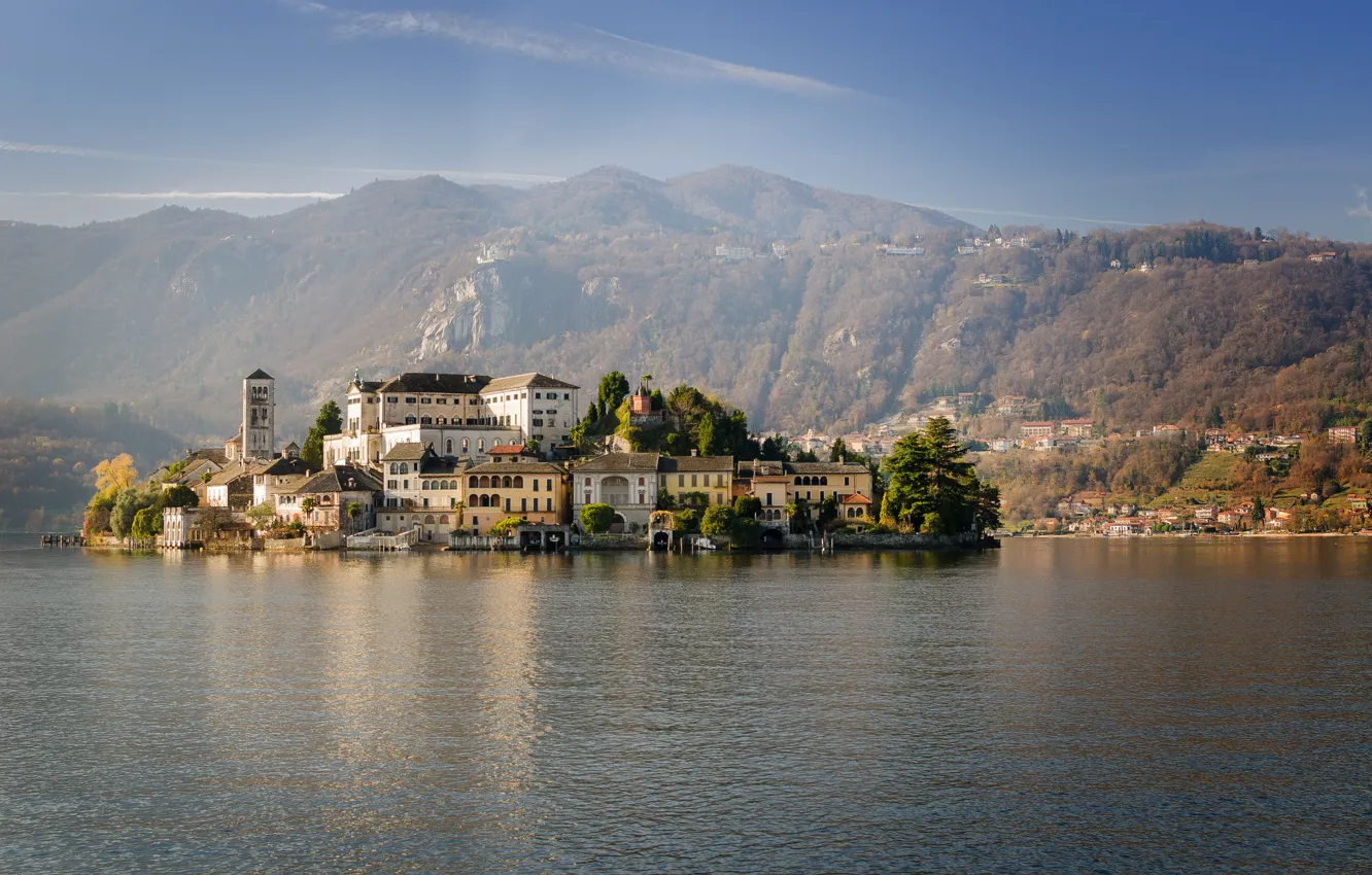 Фото обои Италия, Piedmont, Lagna, San Giulio, Orta Lake
