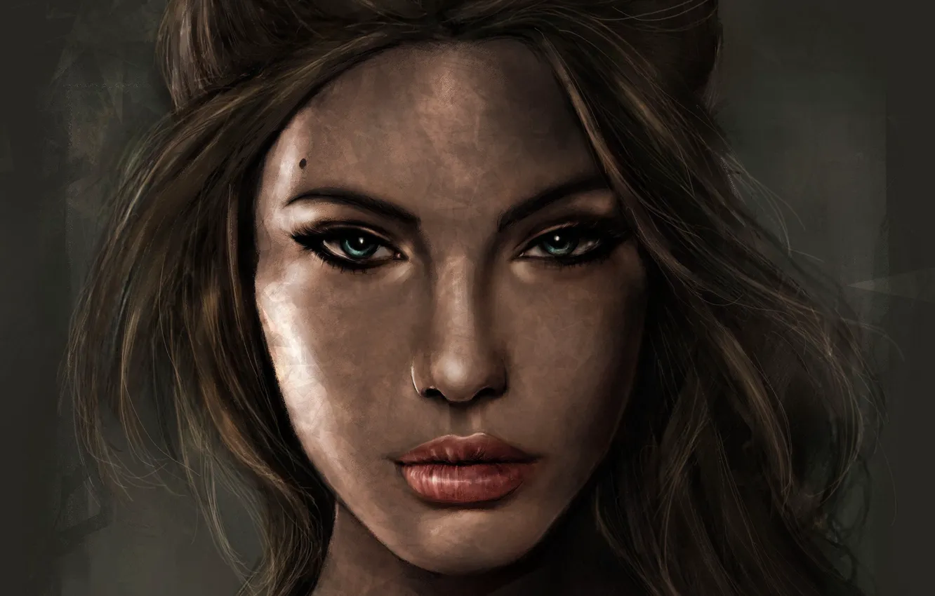 Фото обои взгляд, девушка, лицо, волосы, портрет, арт, Tomb Raider, Lara Croft