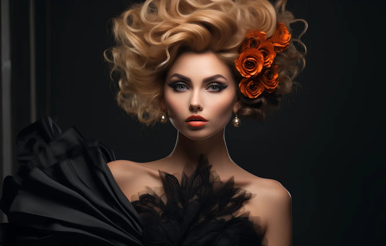 Фото обои стиль, модель, макияж, черный фон, мода, model, beauty, очарование