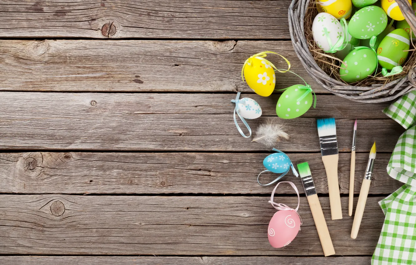 Фото обои Пасха, кисточки, spring, Easter, eggs, Happy, pastel, яйца крашеные