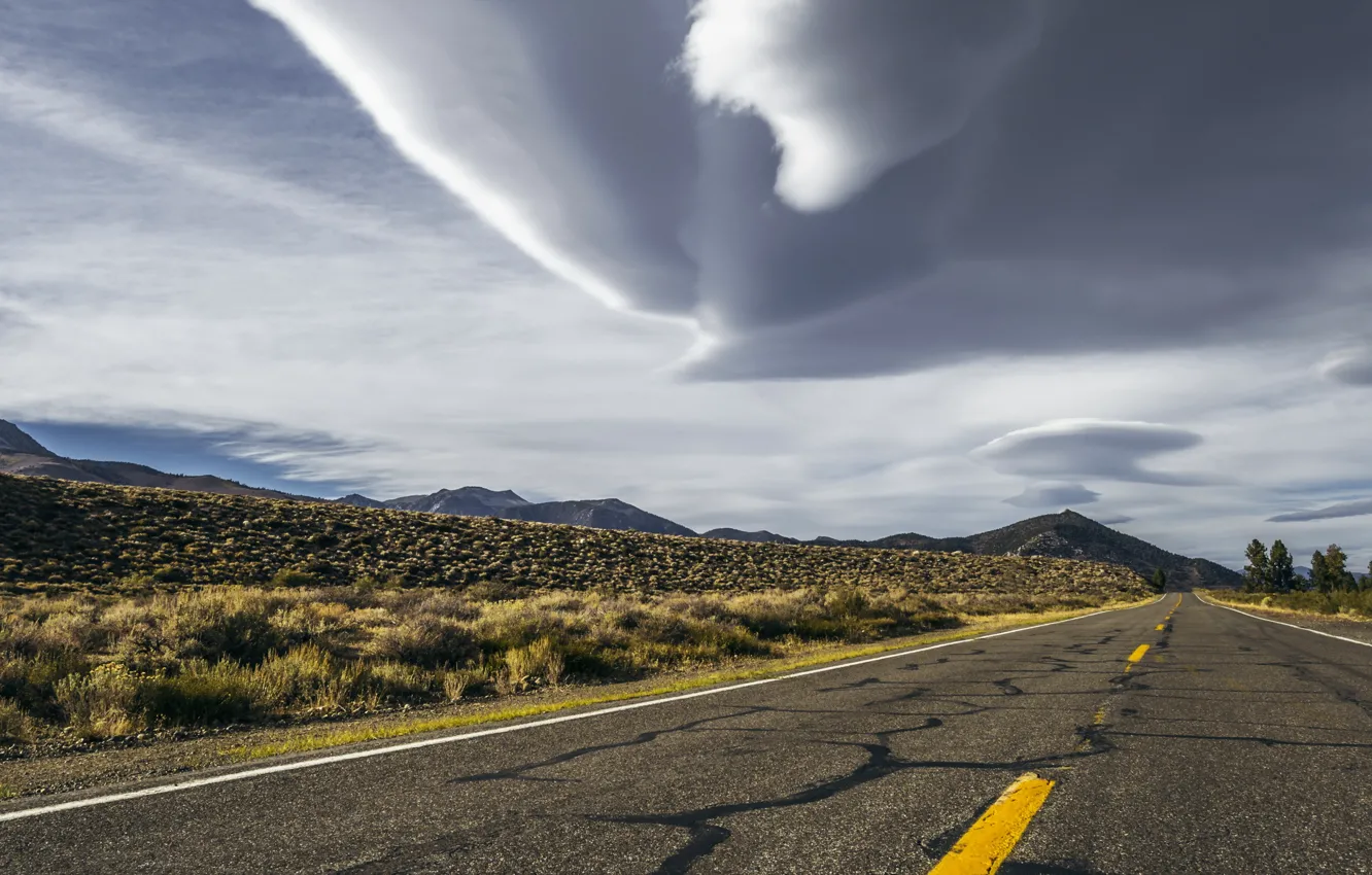 Фото обои california, storm, road, sky, desert