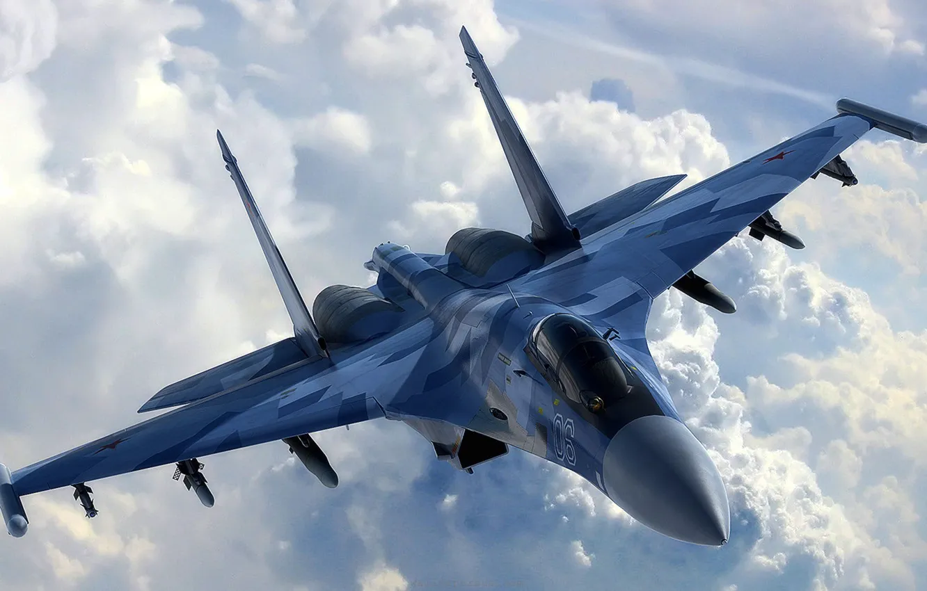 Фото обои небо, облака, самолет, истребитель, многоцелевой, сверхманевренный, су-35, su-35