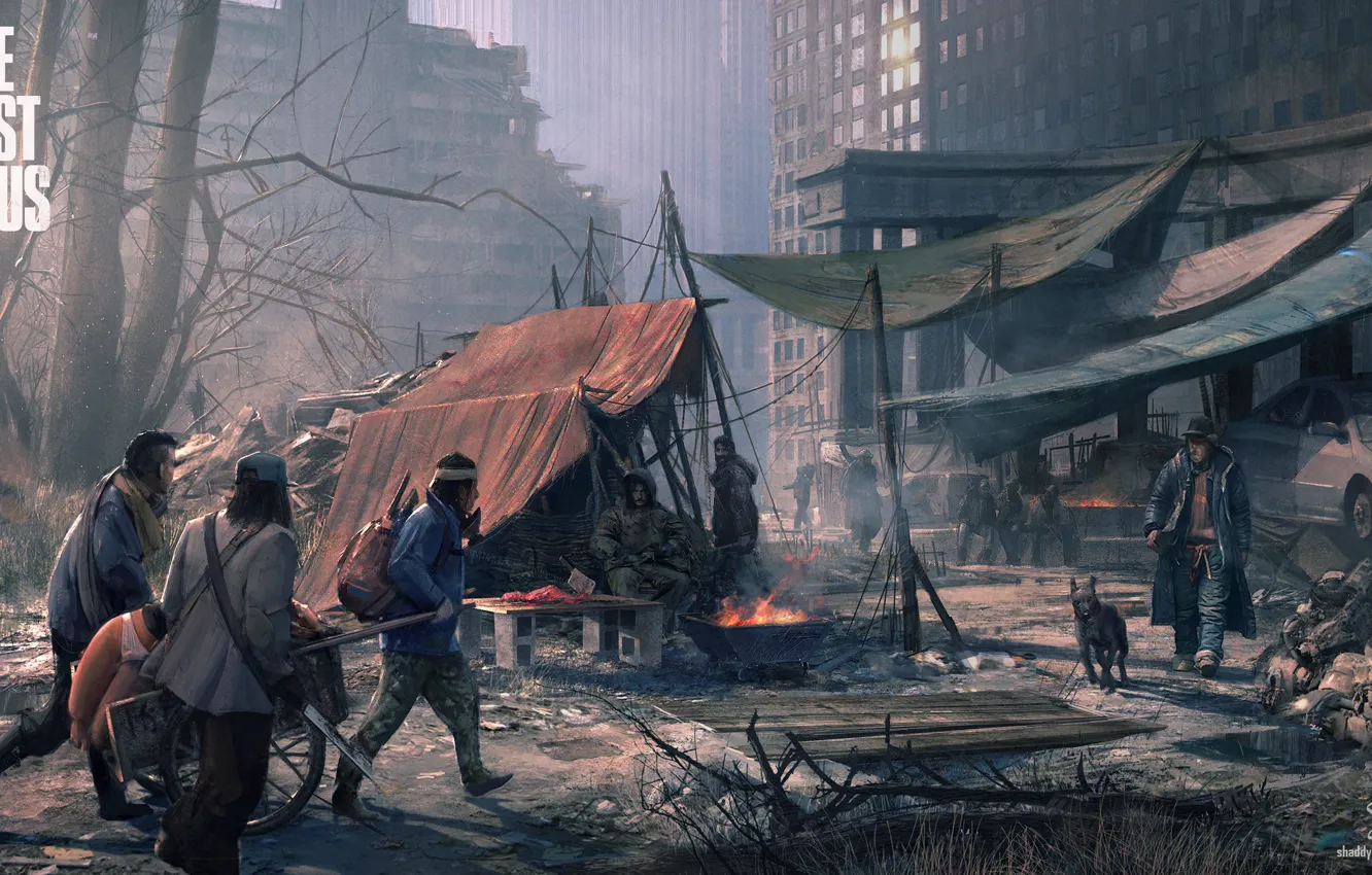 Фото обои город, люди, арт, конец света, the last of us