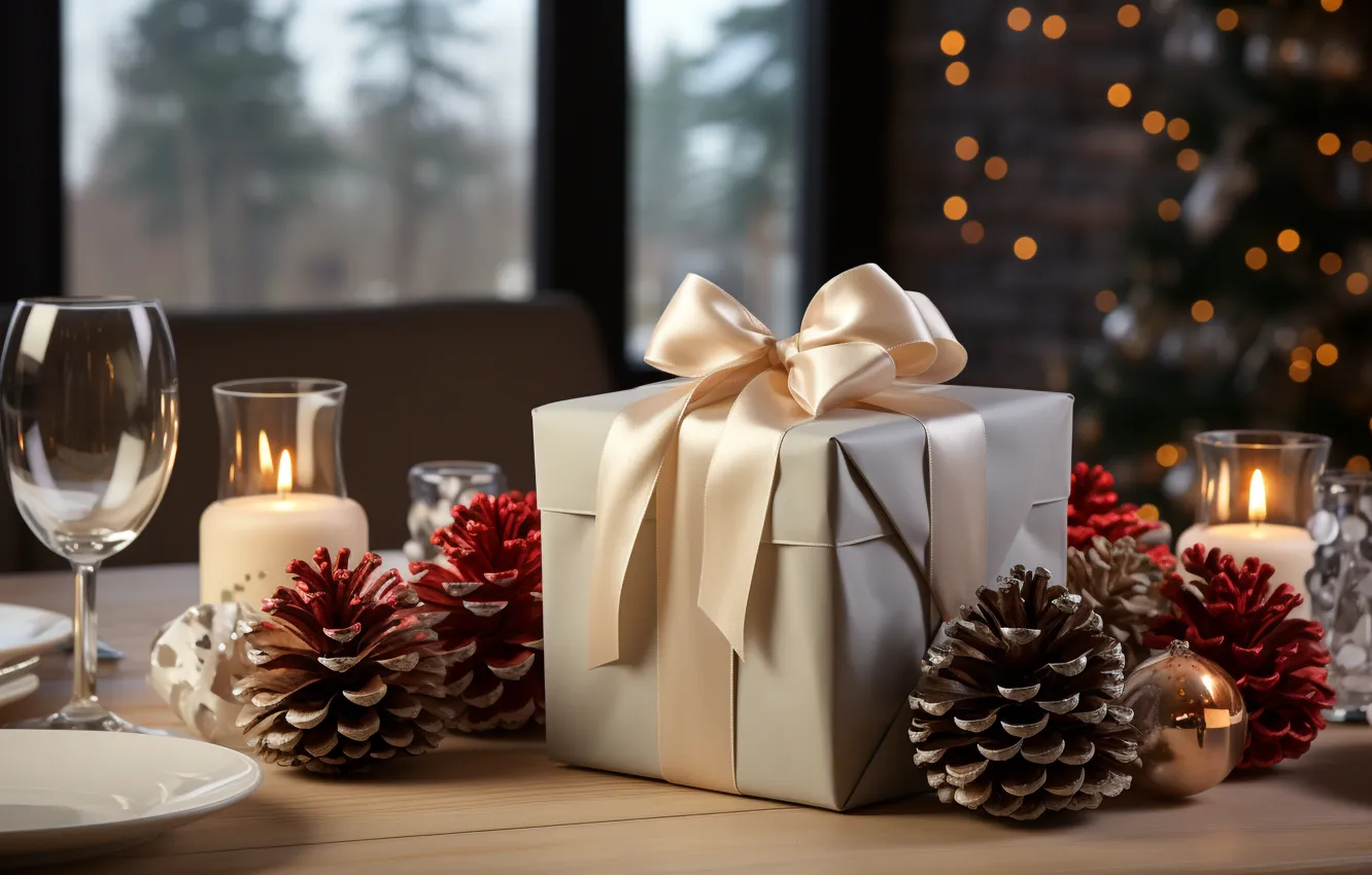 Фото обои украшения, Новый Год, Рождество, подарки, new year, happy, Christmas, шишки
