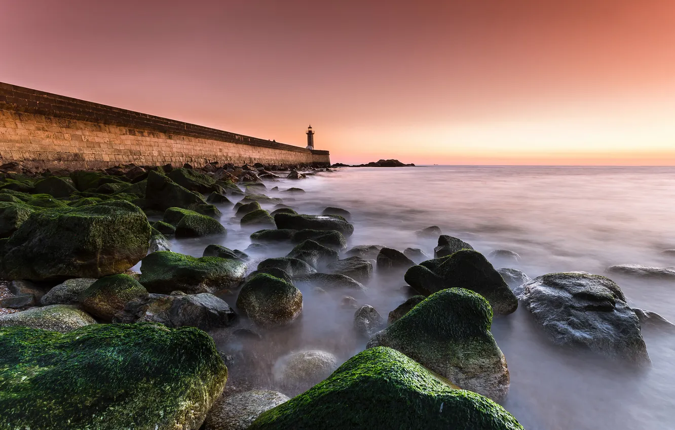 Фото обои rock, sky, sea, sunset, lighthouse