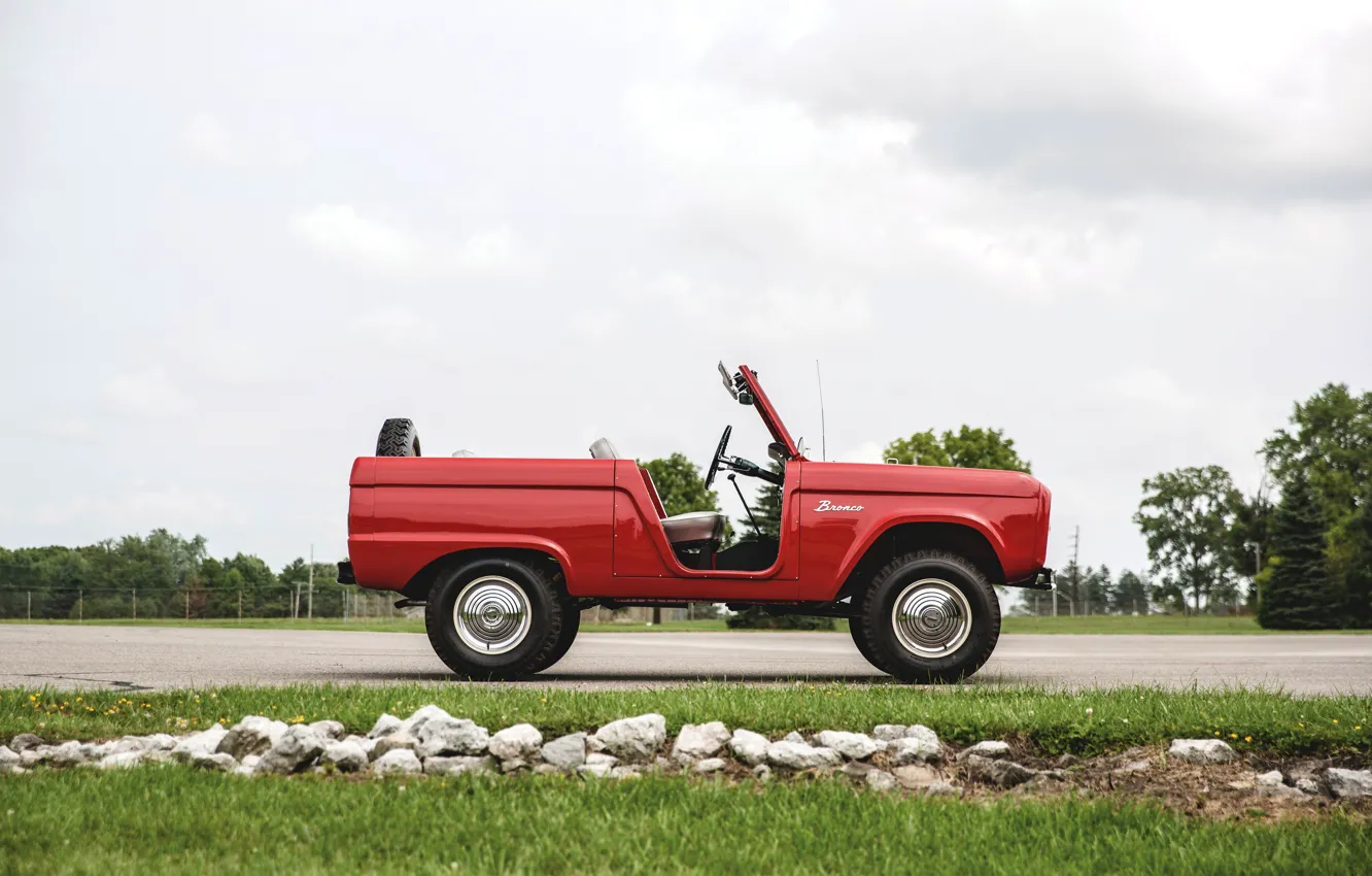 Фото обои красный, Roadster, Ford, вид сбоку, 1966, Bronco