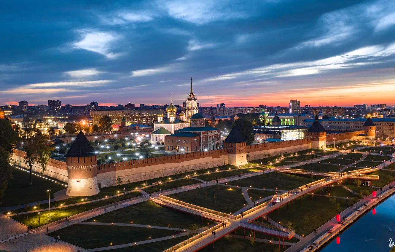 Фото обои город, здания, дома, дорожки, башни, храм, Кремль, Тула