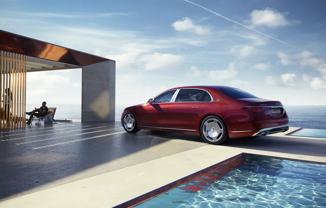 Фото обои Люди, Mercedes-Maybach, Бассеин, 2023, Автомобиль класса люкс, Luxury car, Mercedes-Maybach S 580 e