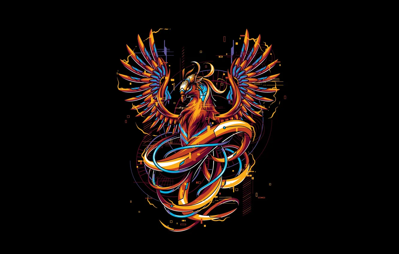 Фото обои Fantasy, Art, bird, Vector, Background, Phoenix, Illustration, Minimalism