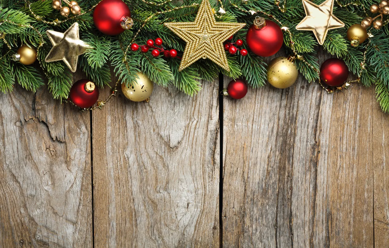 Фото обои звезды, украшения, ветки, шары, елка, Новый Год, Рождество, Christmas