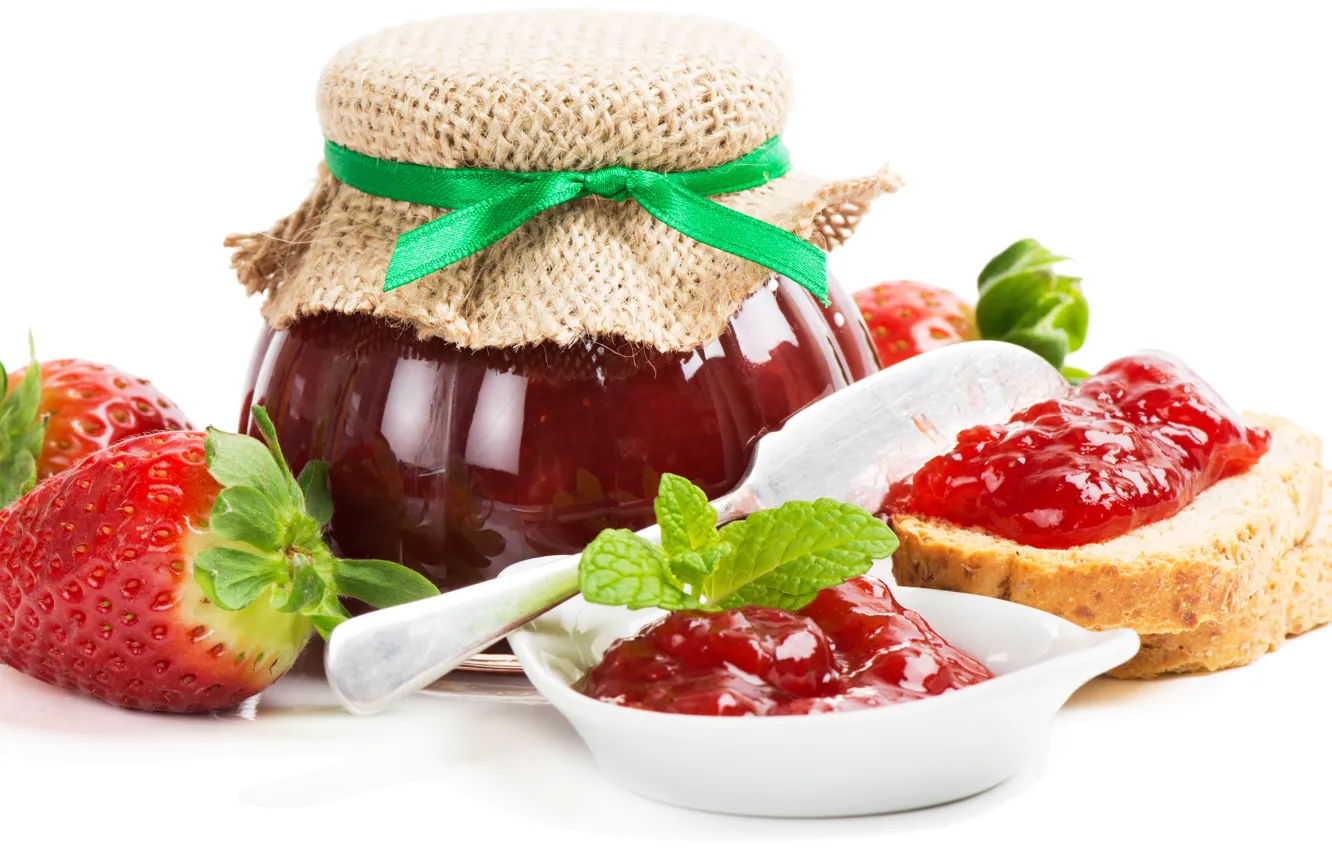 Фото обои ягоды, клубника, банка, strawberry, варенье, bread