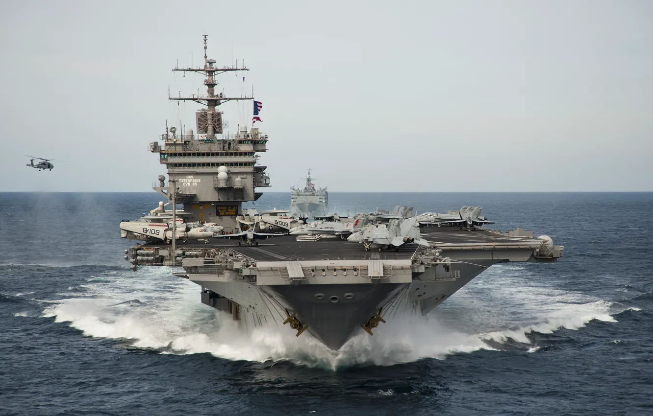 Фото обои море, волны, авианосец, USS Enterprise, (CVN-65)