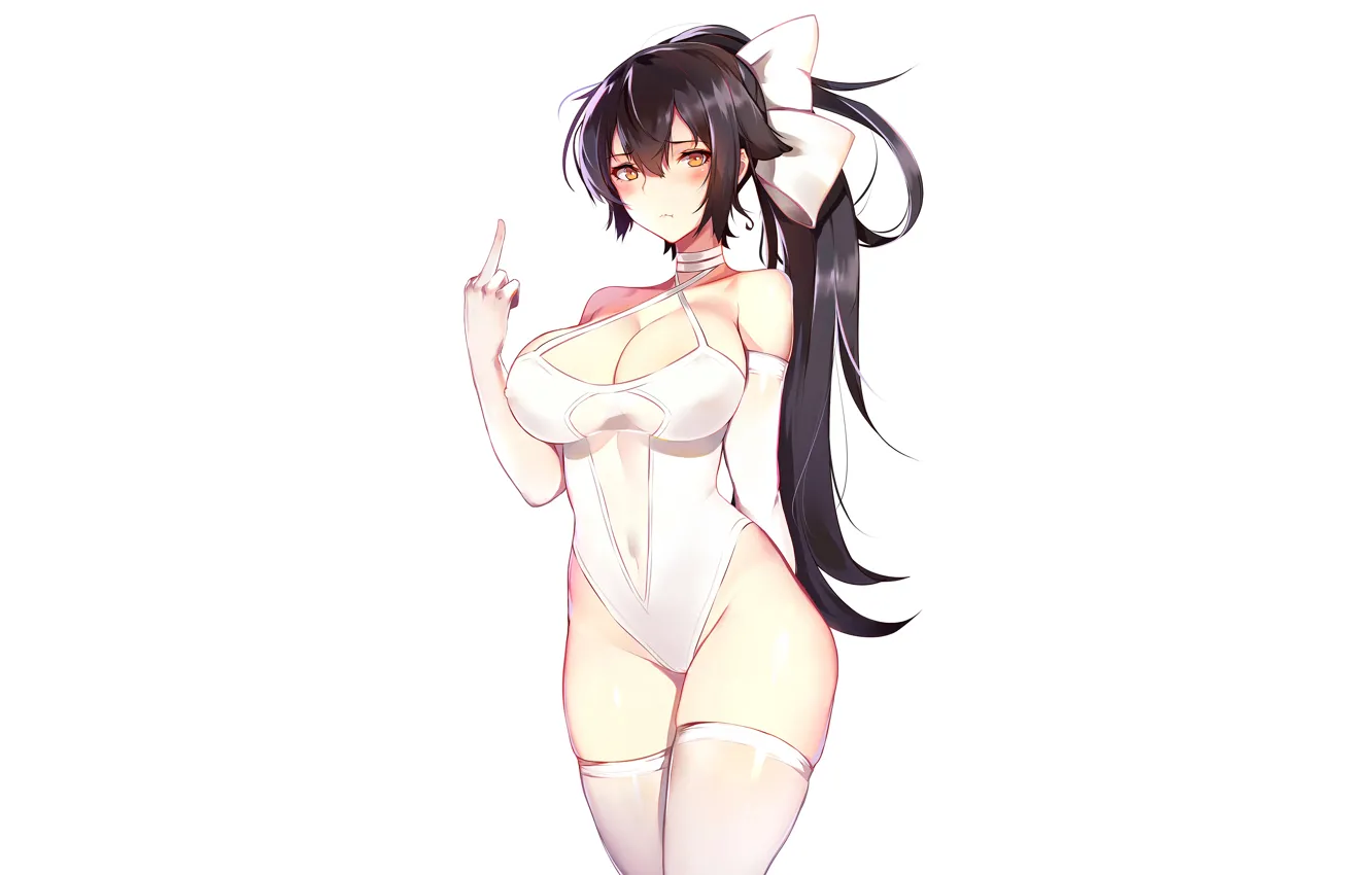 Фото обои girl, sexy, cleavage, thighhighs, long hair, boobs, anime, beautiful