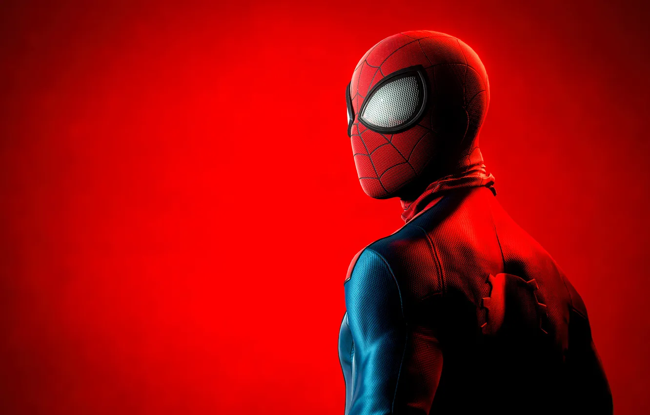 Фото обои красный, фон, костюм, супергерой, комикс, Человек-паук, MARVEL, Spider-Man