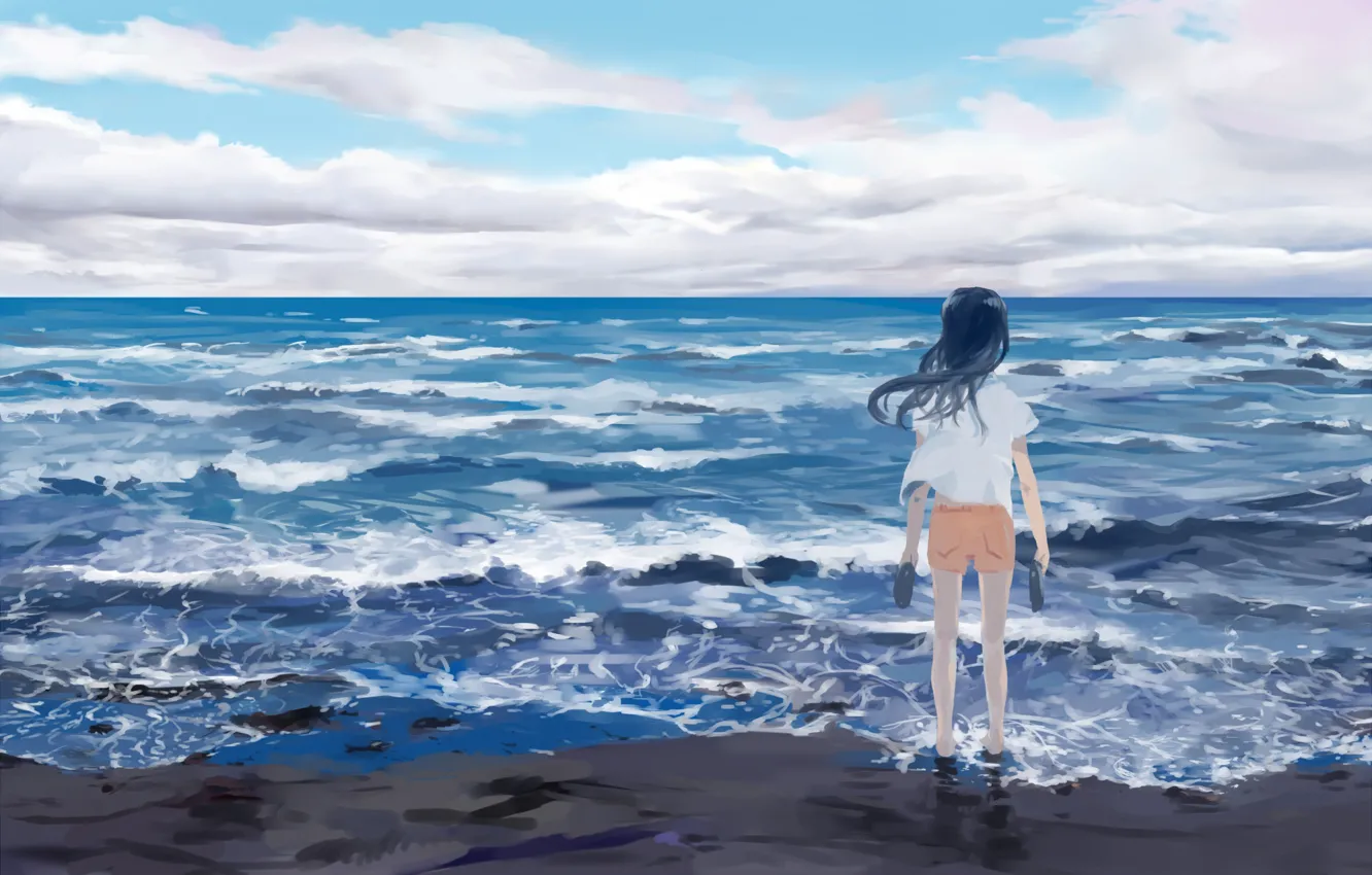 Фото обои море, небо, девочка, Atsushi2988
