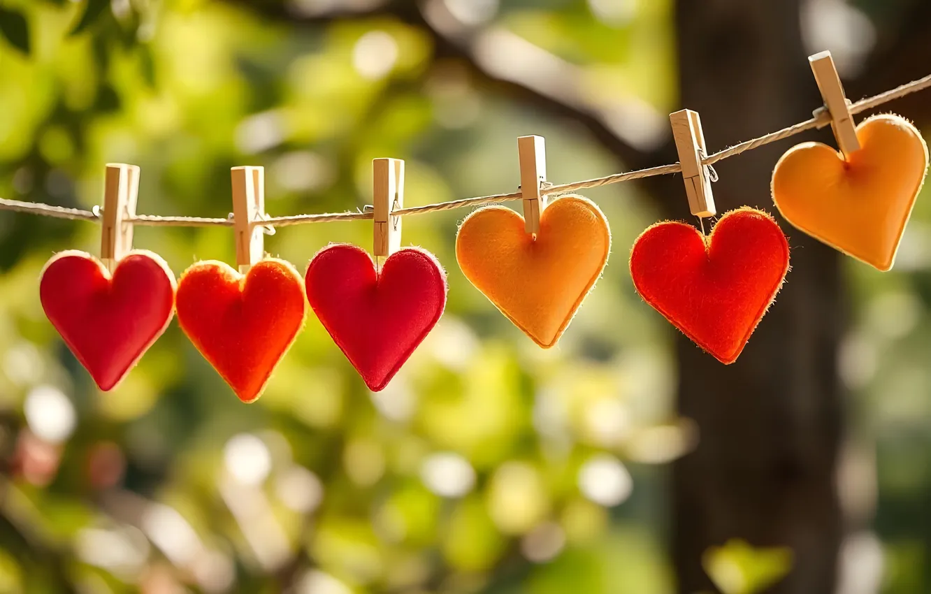 Фото обои свет, любовь, оранжевый, красный, природа, праздник, сердце, веревка