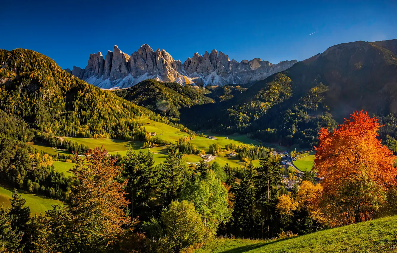 Фото обои осень, лес, деревья, горы, холмы, долина, Италия, Italy