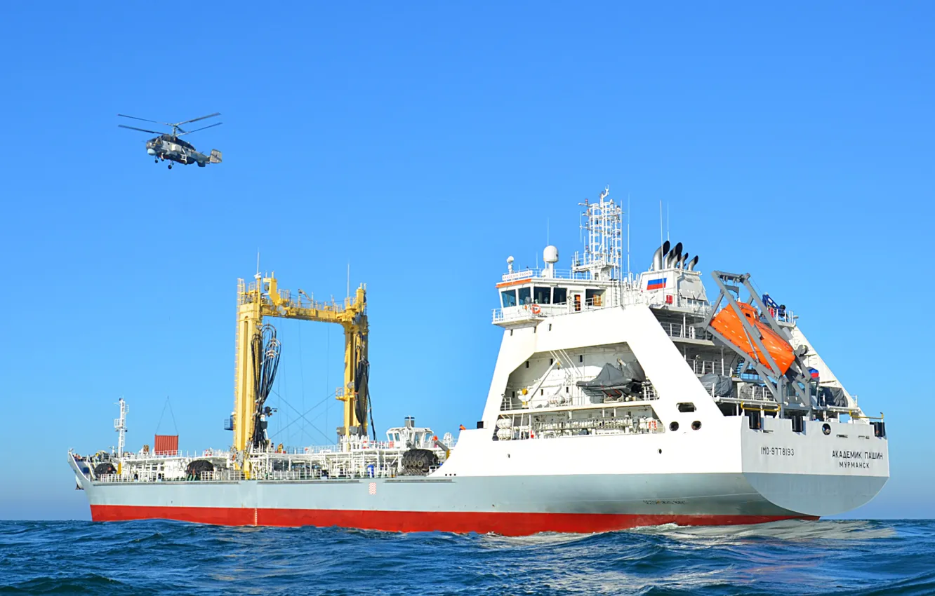 Фото обои вертолет, танкер, испытания, Академик Пашин