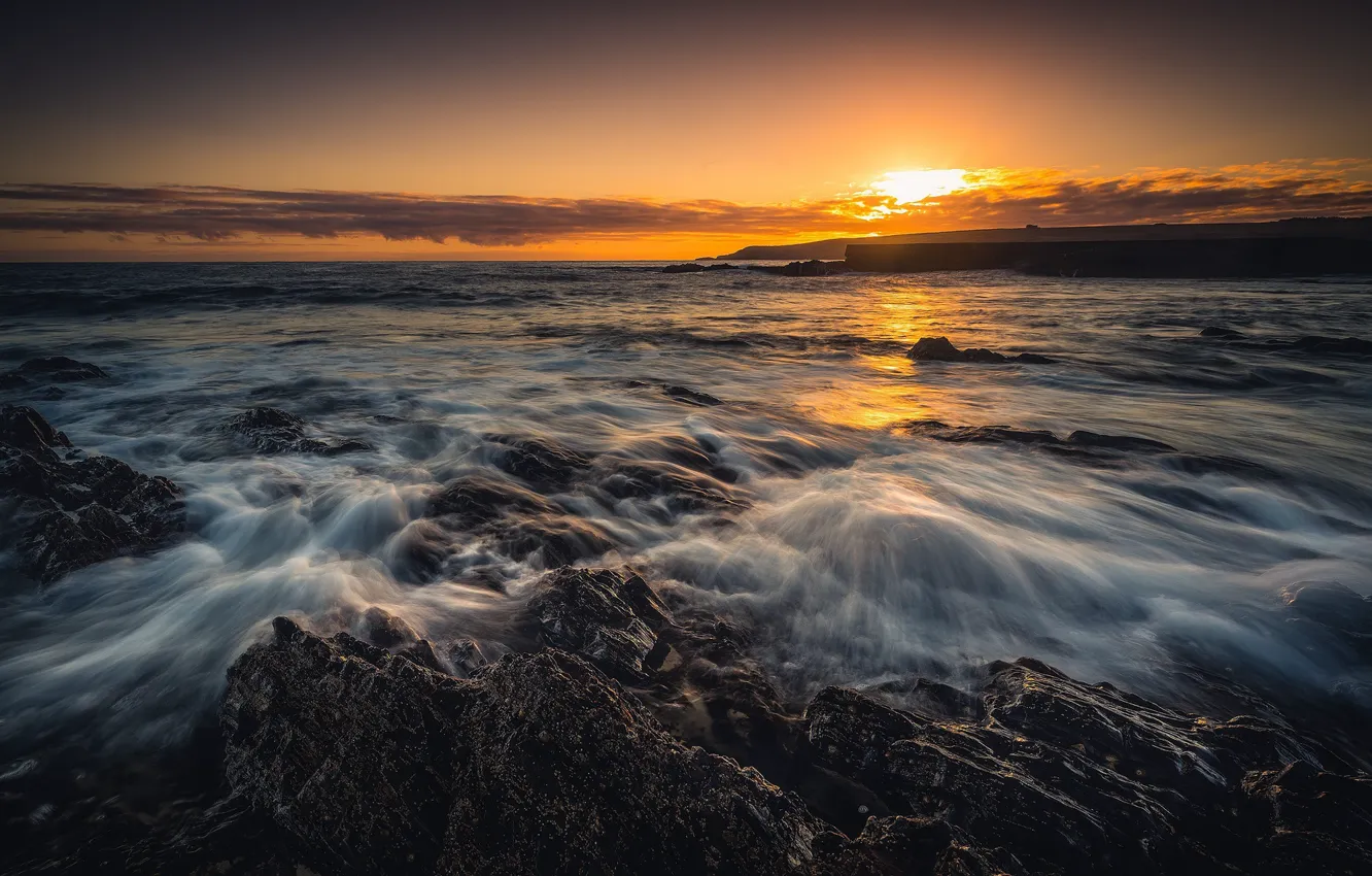 Фото обои закат, побережье, Шотландия, Scotland, Aberdeenshire