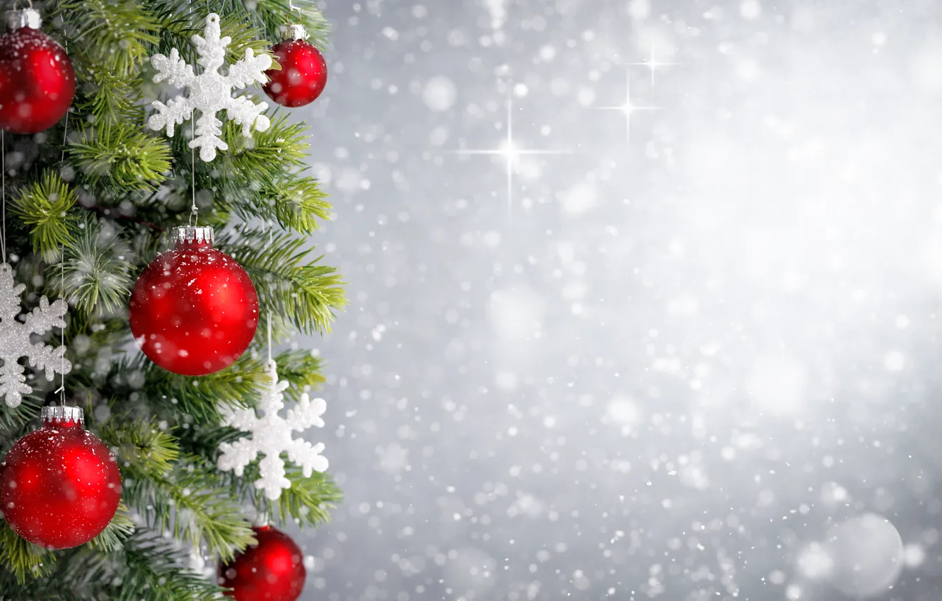 Фото обои украшения, снежинки, шары, елка, Новый Год, Рождество, happy, Christmas