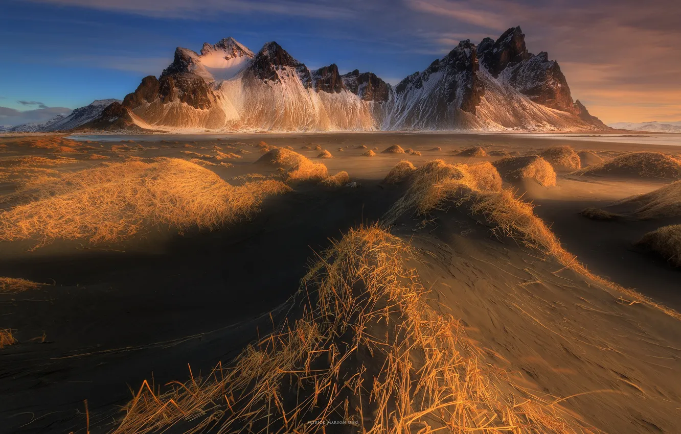 Фото обои пляж, Горы, Исландия, Стокнес