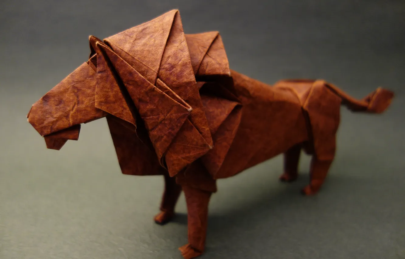 Фото обои бумага, хищник, лев, оригами
