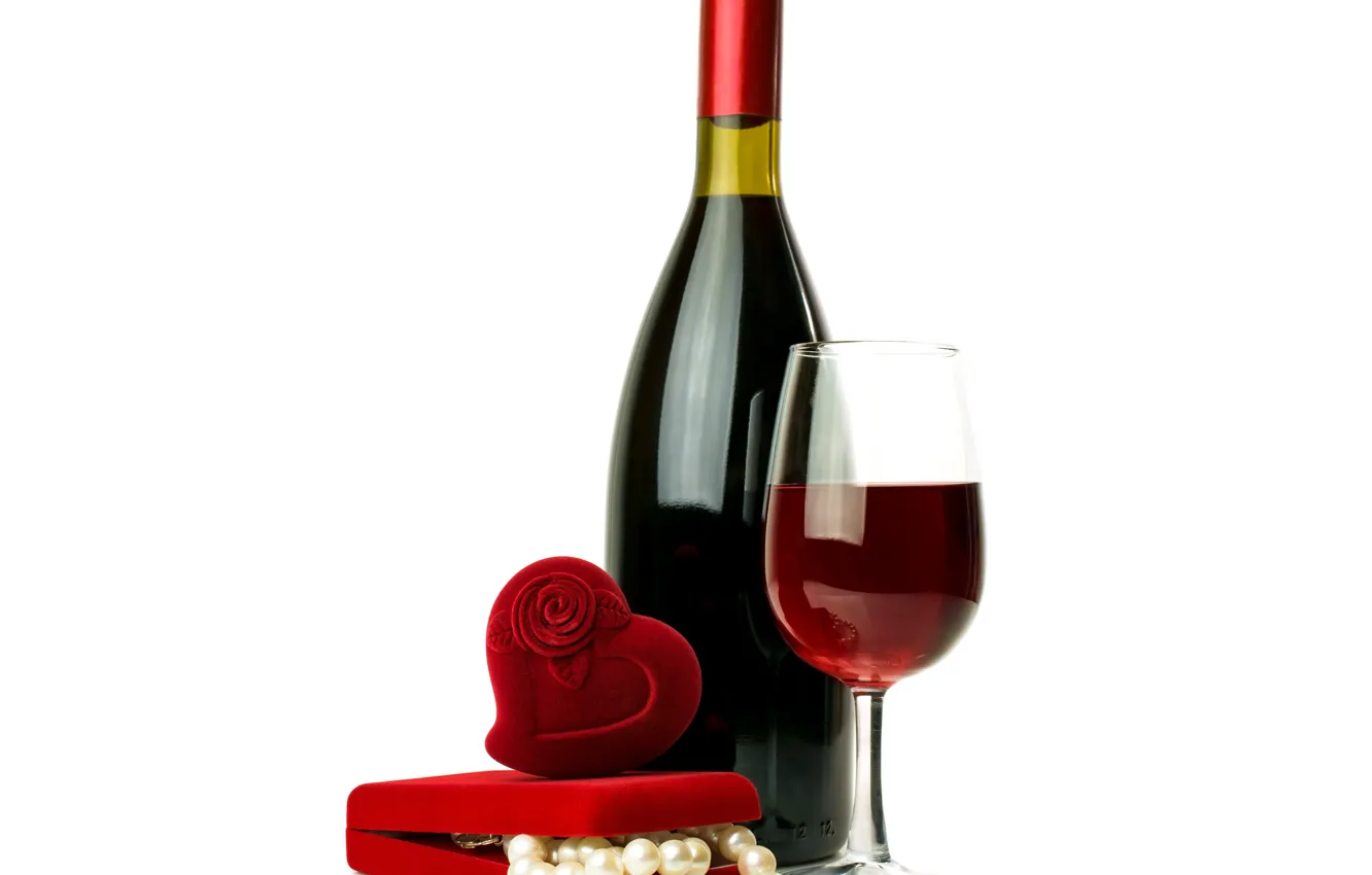 Фото обои подарок, вино, сердце, бокал, бутылка, love, box, heart