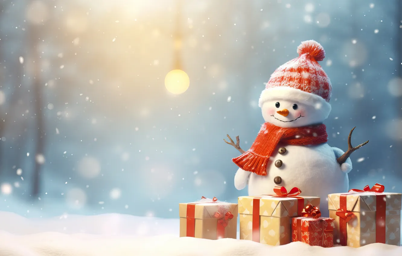 Фото обои зима, снег, Рождество, Новый год, снеговик, Christmas, winter, snow