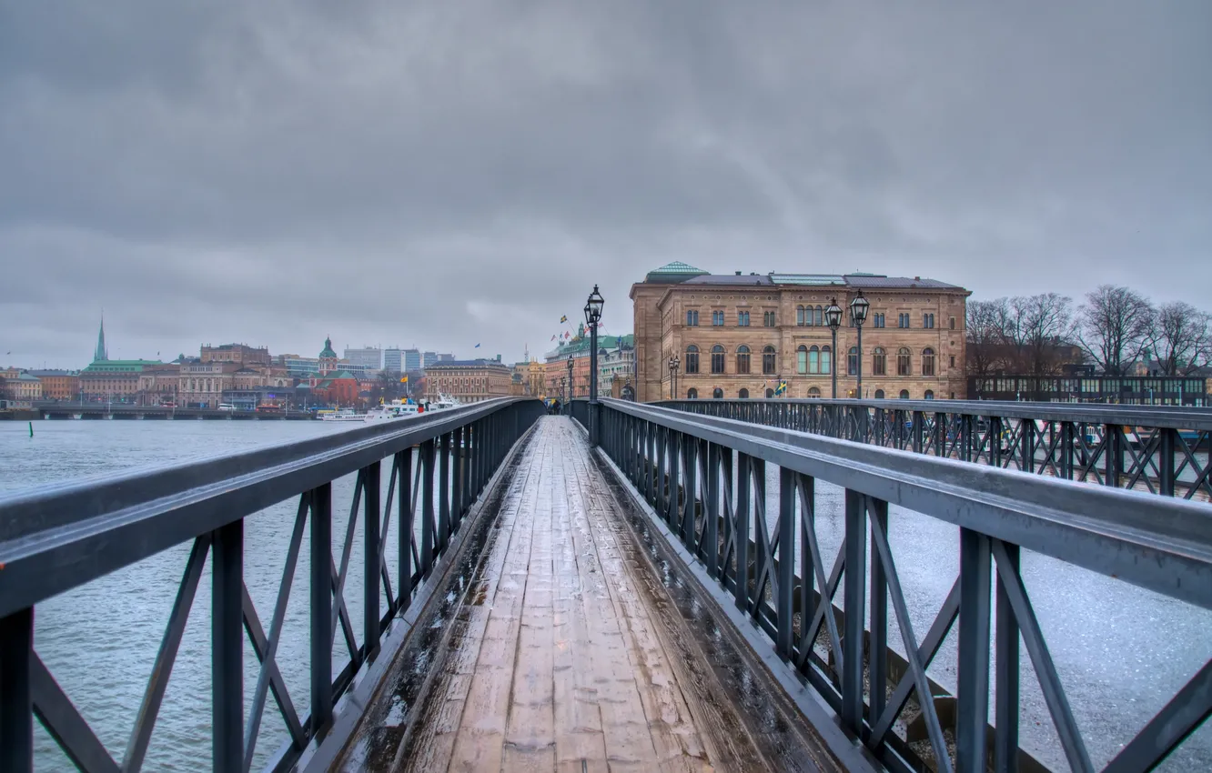 Фото обои мост, город, река, Stockholm