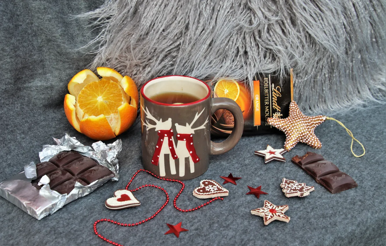 Фото обои чай, апельсин, шоколад, декор