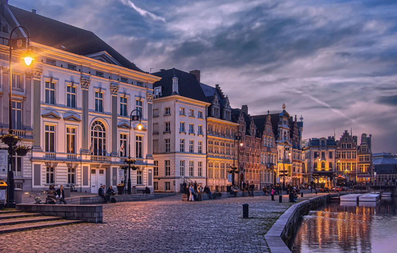 Фото обои река, здания, дома, Бельгия, набережная, Belgium, Гент, Ghent