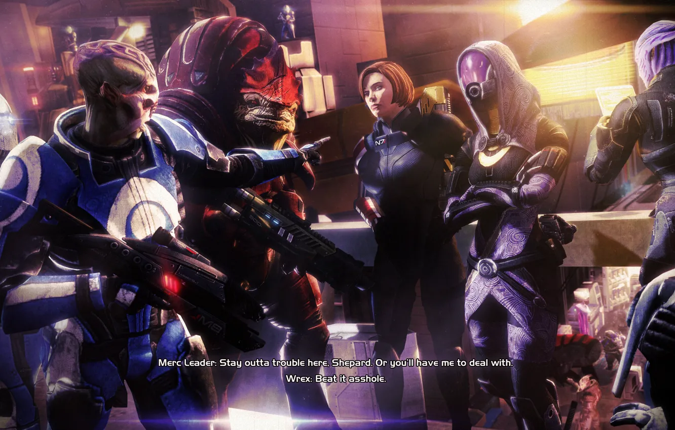 Фото обои shepard, Tali Zorah, Mass Effect, Tali, fan, urdnot wrex, Asari, Krogan